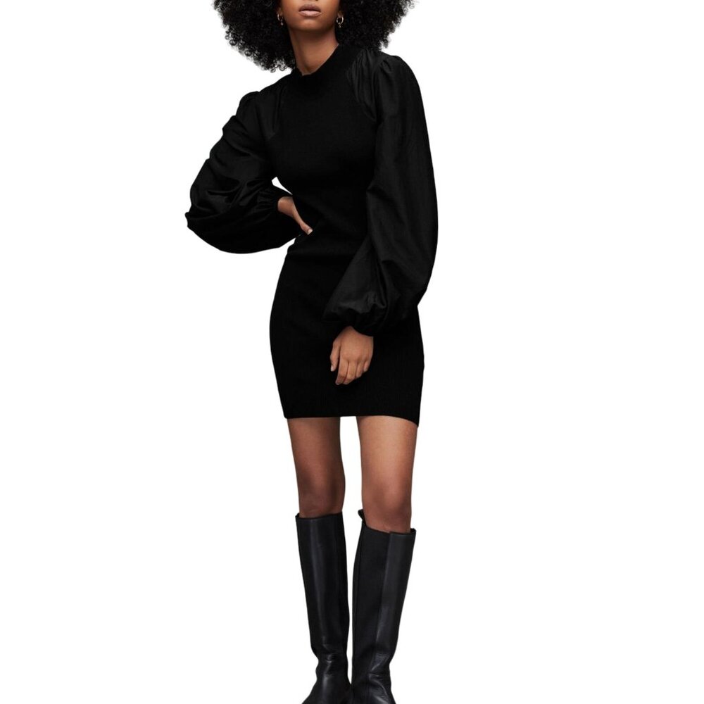 NEW ALLSAINTS Cleo Mini Dress Womens 4 Black Chic Designer Goth Feminine